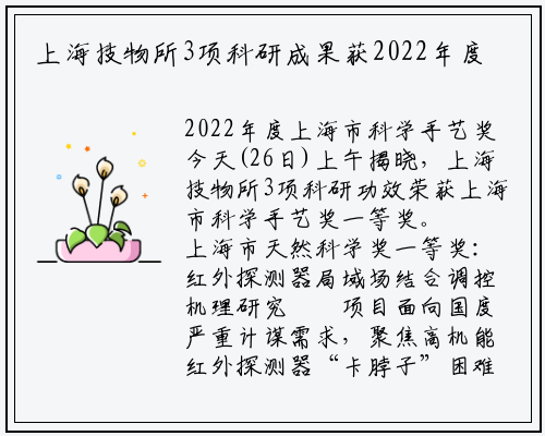 上海技物所3项科研成果获2022年度上海市科学技术奖一等奖_爱游戏中国官方网站