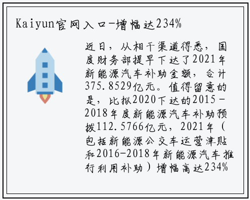 Kaiyun官网入口-增幅达234%，总计375.85亿元！财政部提前下达2021年新能源汽车补贴